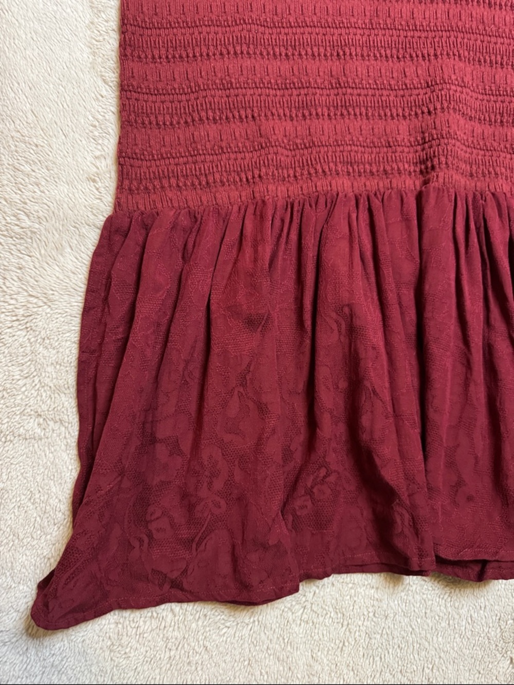 Anthropologie Burgundy Smocked Midi Dress with Puff Sleeves sz L - Picture 9 of 12